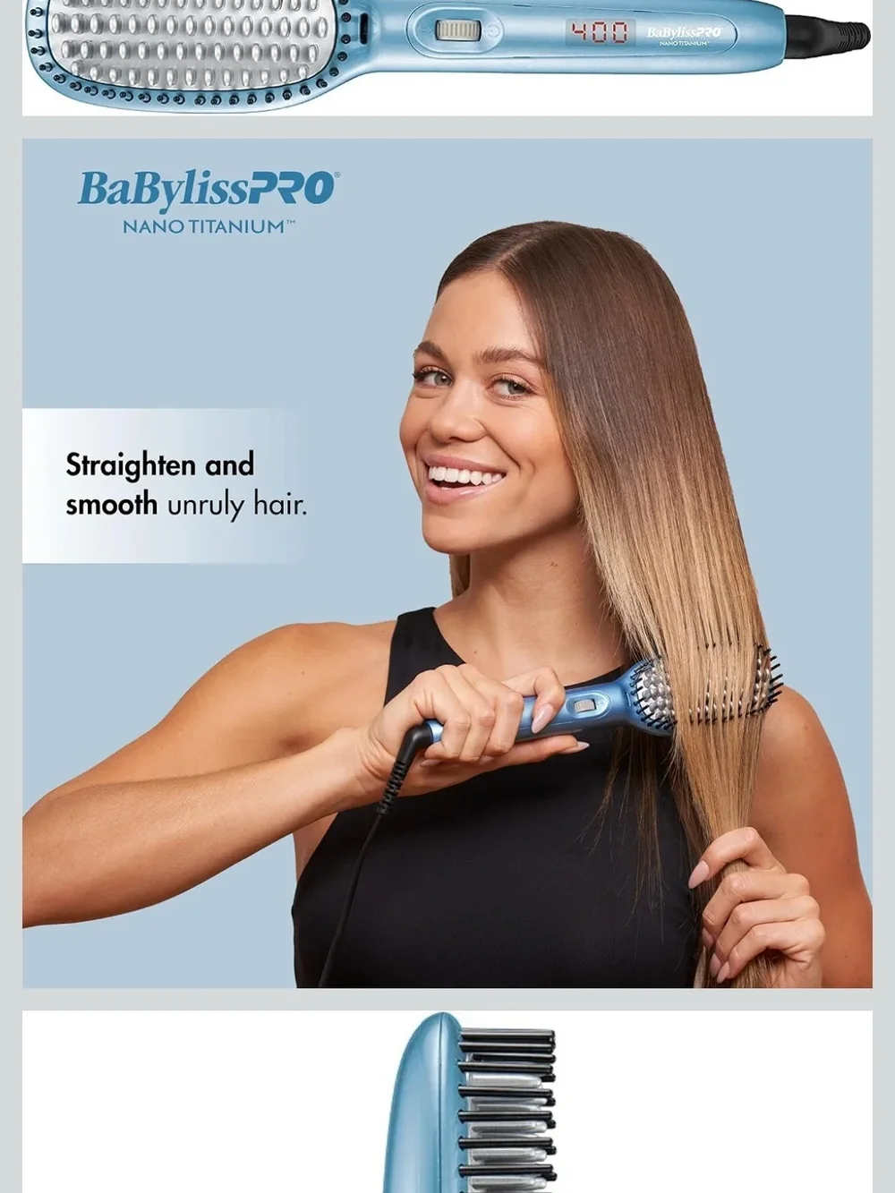 Blue Electric Heated Straightening Brush for Women Hair Tools
